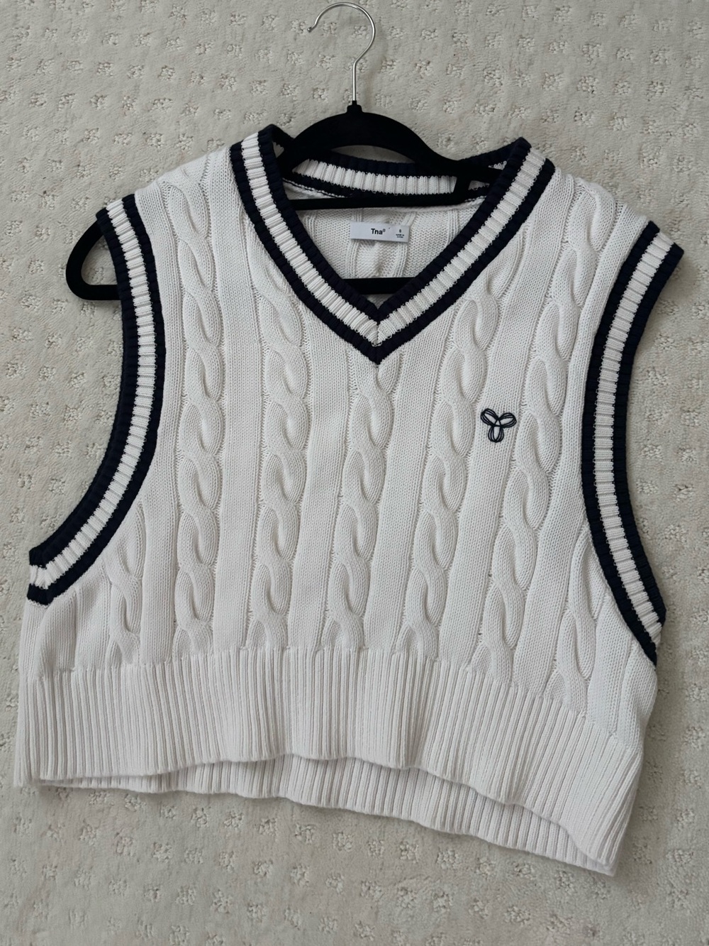 TNA White Cable-Knit V-Neck Sweater Vest